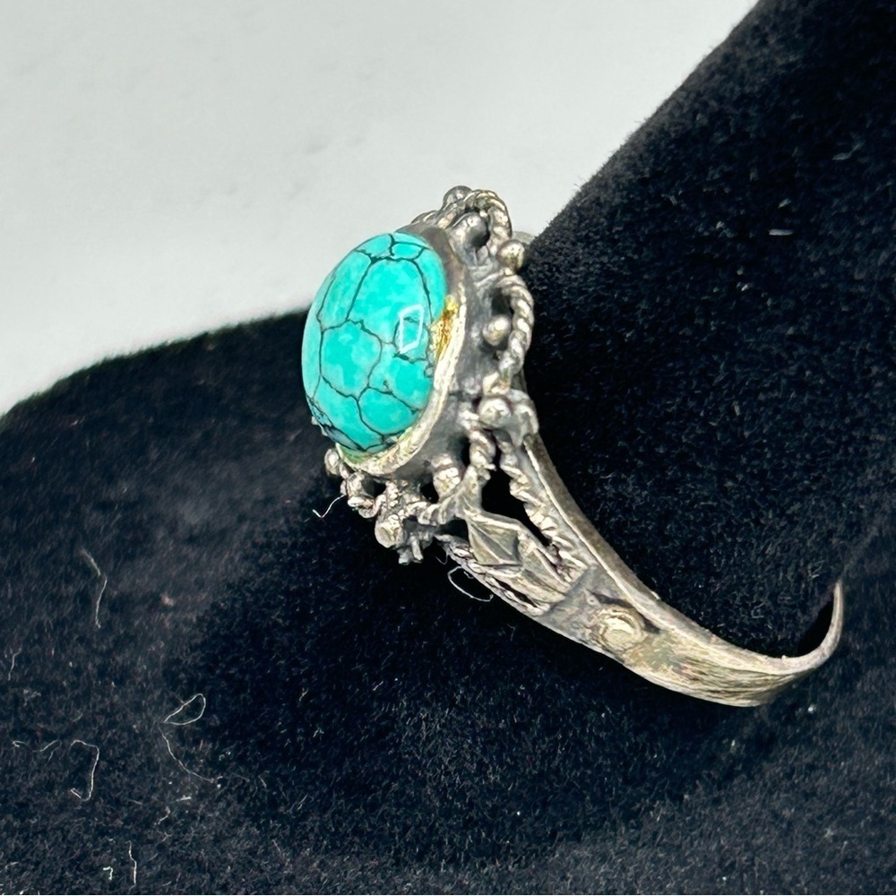 Vintage 925 Sterling Silver Turquoise Filigree Ring | Size 7 Boho - Picture 8 of 13